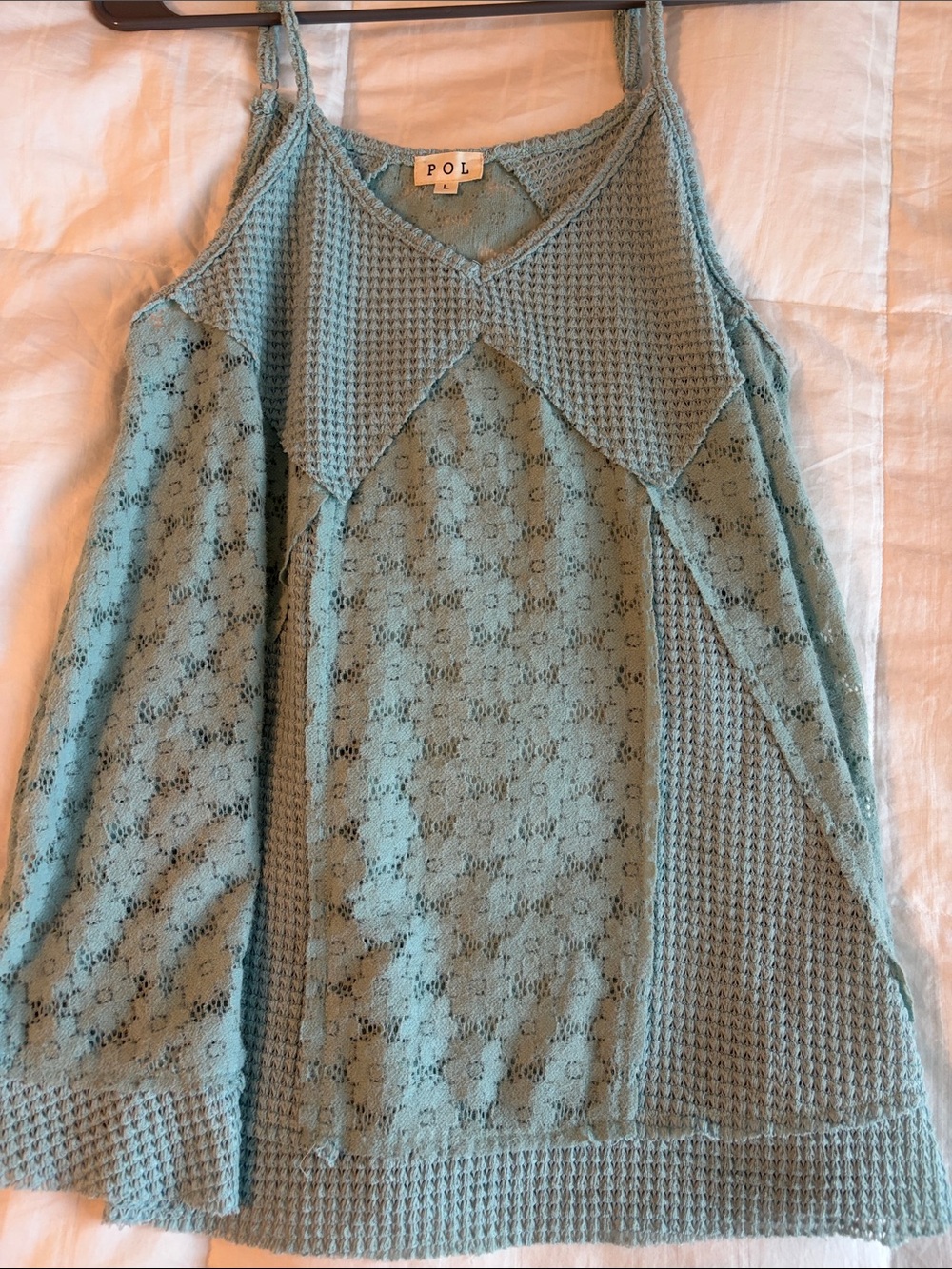 POL Mint Green Lace & Knit Mixed Cami